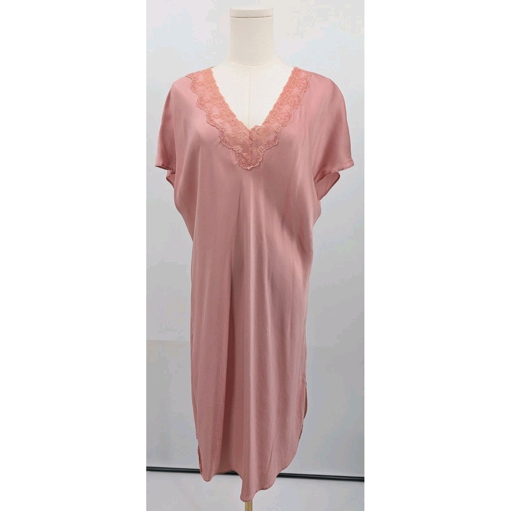 Vtg Wintersilks 100% Silk Nightgown Pink Lace Neck Size L Slip Dress Delicate